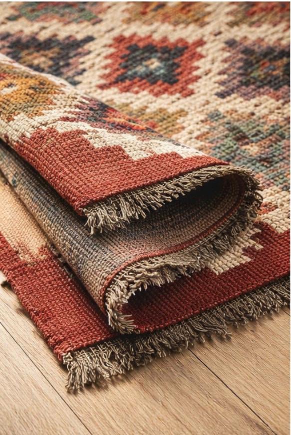 Aztec Hand Woven Indian Rug – Warm Earth Geometric Design