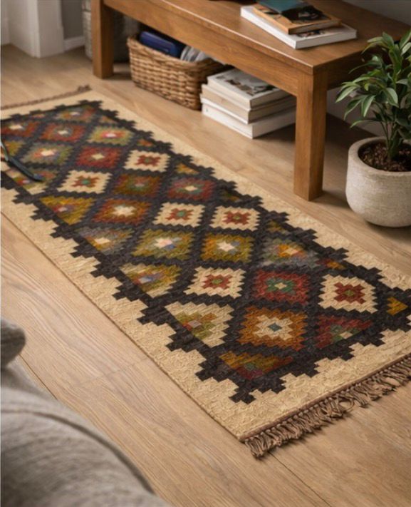 Aztec Diamond Rug – Earth Tone Tribal Design