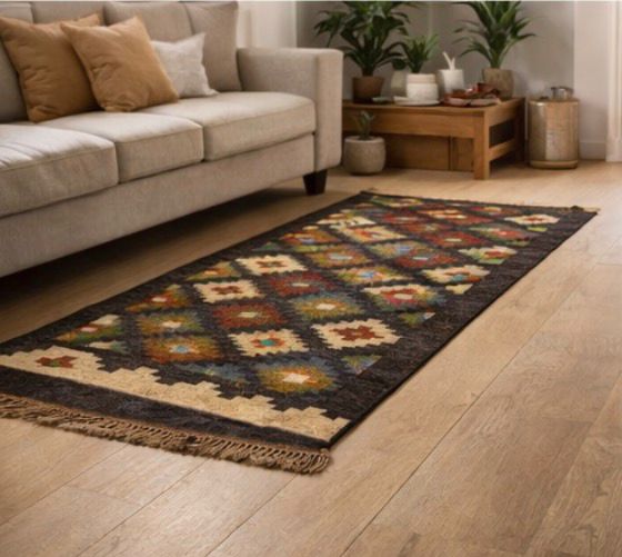 Aztec Diamond Rug – Earth Tone Tribal Design