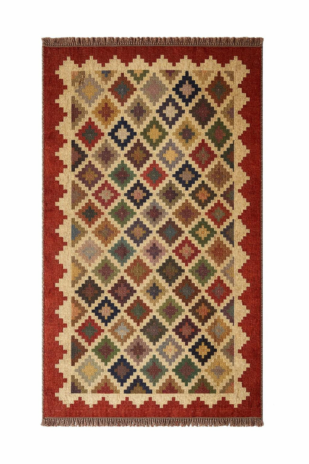 Aztec Hand Woven Indian Rug – Warm Earth Geometric Design