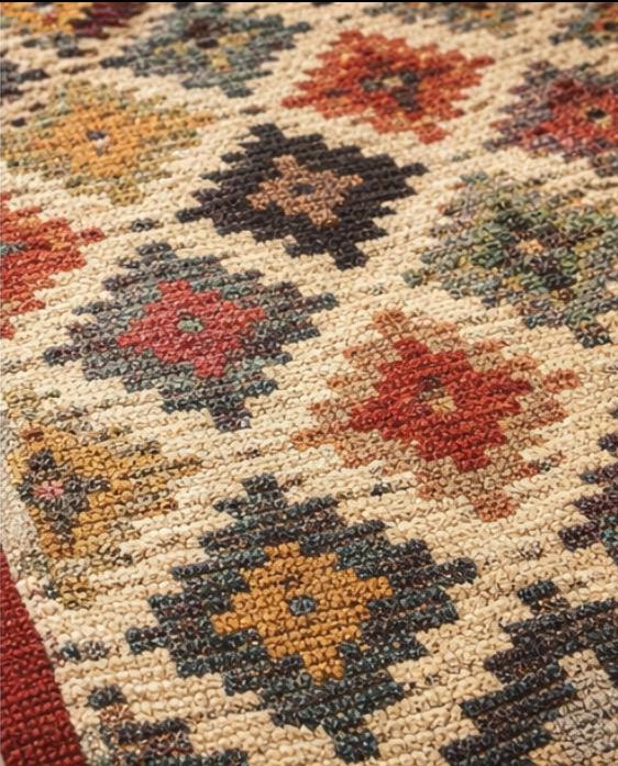 Aztec Hand Woven Indian Rug – Warm Earth Geometric Design