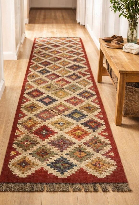 Aztec Hand Woven Indian Rug – Warm Earth Geometric Design