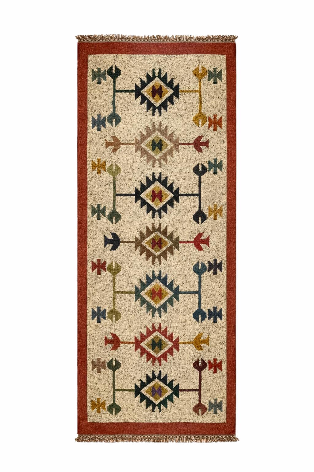 Aztec Tribal Rug – Cream & Terracotta