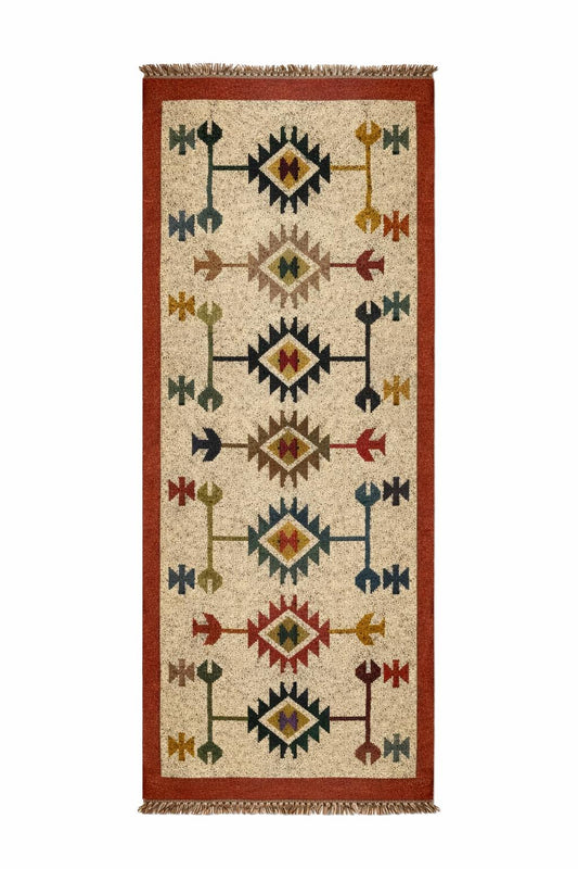 Aztec Tribal Rug – Cream & Terracotta