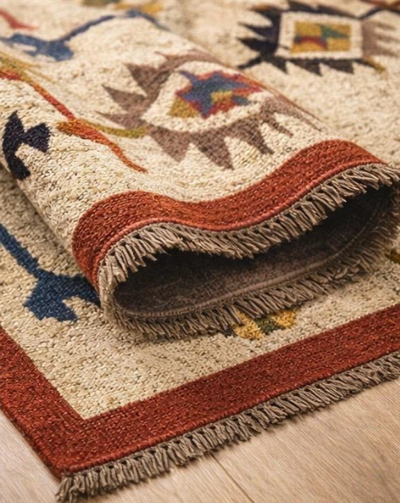 Aztec Tribal Rug – Cream & Terracotta