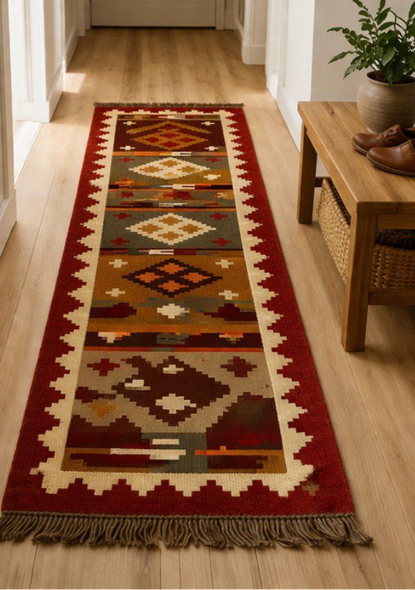 Aztec Southwestern  Rug – Rust Red Geometric Tribal Carpet