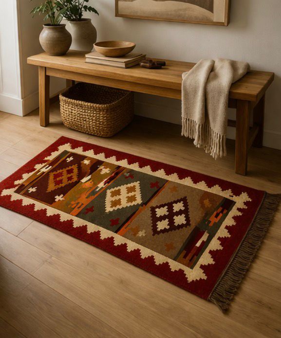Aztec Southwestern  Rug – Rust Red Geometric Tribal Carpet