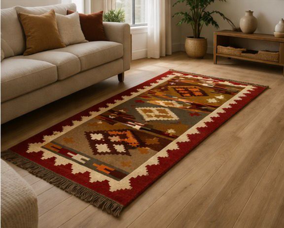 Aztec Southwestern  Rug – Rust Red Geometric Tribal Carpet