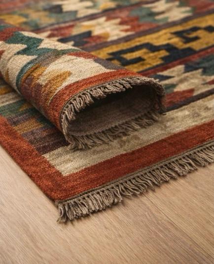 Aztec Tribal Runner Rug – Multicolour Geometric Boho Hallway Carpet with Tassels