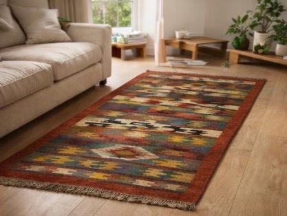 Aztec Tribal Runner Rug – Multicolour Geometric Boho Hallway Carpet with Tassels
