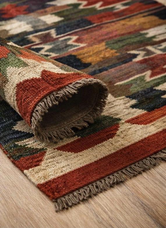 Handwoven Aztec Style Runner Rug – Red Tribal Geometric Pattern with Tassels