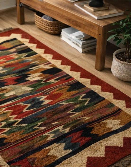 Handwoven Aztec Style Runner Rug – Red Tribal Geometric Pattern with Tassels