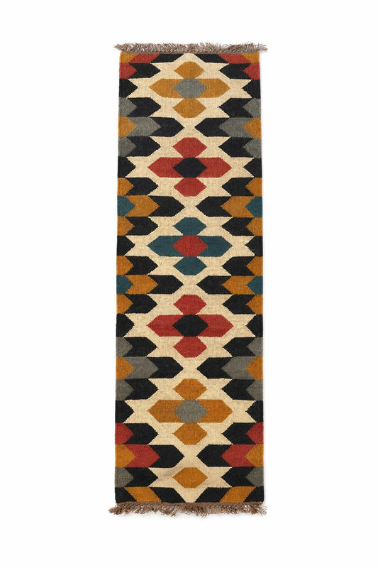 Aztec Diamond Pattern Rug – Multicolour Tribal Boho Design