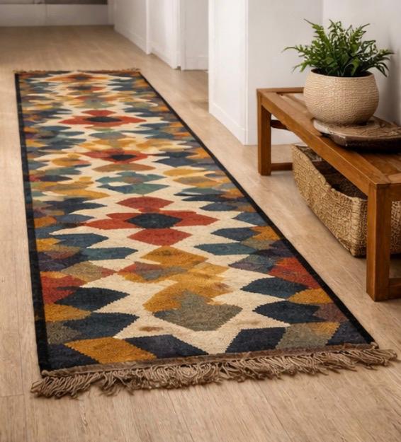Aztec Diamond Pattern Rug – Multicolour Tribal Boho Design