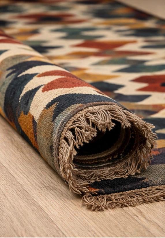 Aztec Diamond Pattern Rug – Multicolour Tribal Boho Design