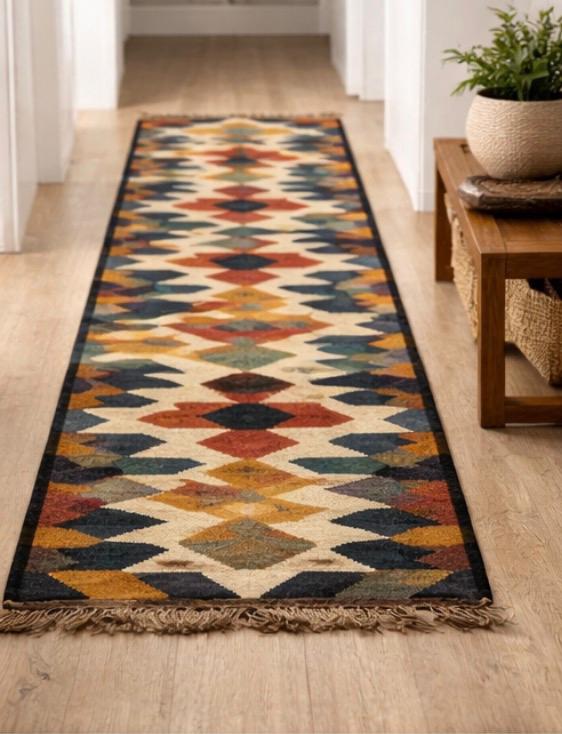 Aztec Diamond Pattern Rug – Multicolour Tribal Boho Design