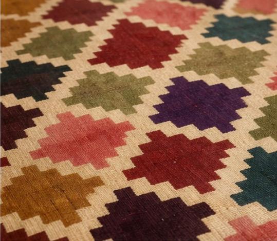 Multicolour Diamond Aztec Rug – Boho Tribal Pattern with Tassels