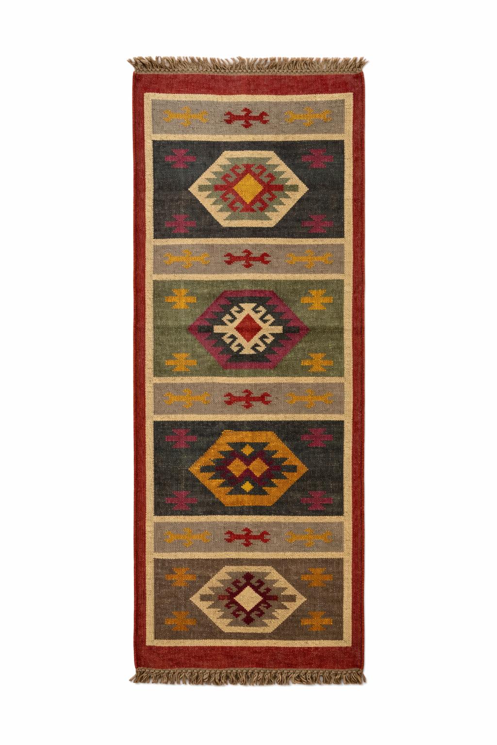 Aztec Medallion Runner Rug – Rustic Tribal Stripe Design in Earthy Tones