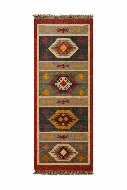 Aztec Medallion Runner Rug – Rustic Tribal Stripe Design in Earthy Tones