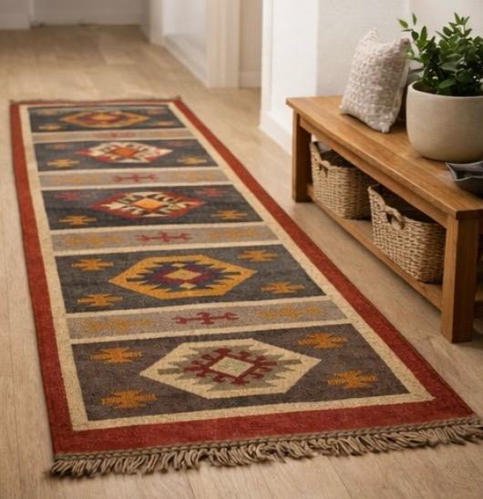Aztec Medallion Runner Rug – Rustic Tribal Stripe Design in Earthy Tones